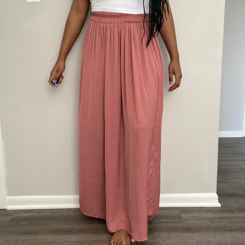 Pink satin maxi skirt